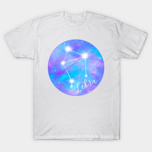 Libra zodiac sign test. Constellation on galaxy background T-Shirt by Orangerinka